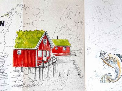 Norvège - Carnet de voyage, aquarelle et balades sur les îles Lofoten 